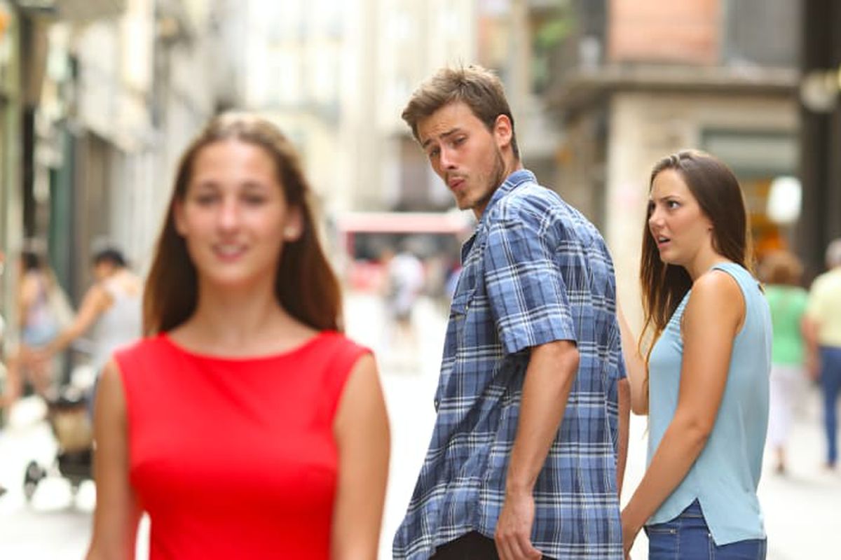 Distracted Boyfriend meme about Recess