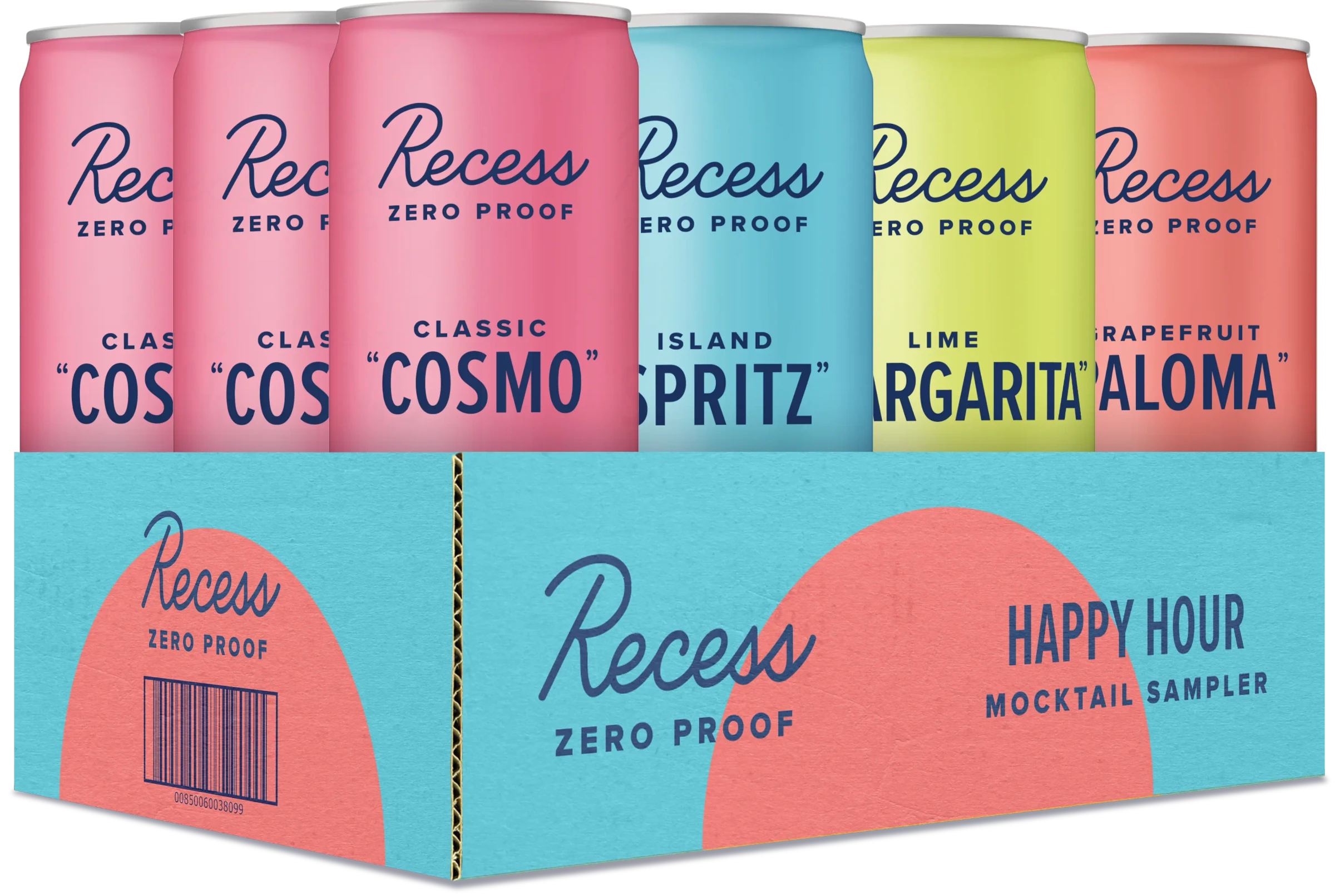 Tray of Recess Zero Proof happy hour sampler cans